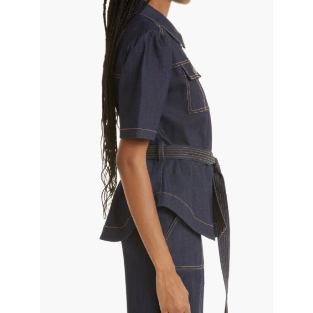 Cinq à Sept 'Luella' Top-Stitched Short-Sleeve Denim Jacket, Indigo - Picture 3 of 4